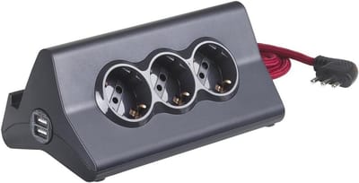 Meervoudige contactdoos voor bureau met 3 stopcontacten en 2 USB-aansluitingen