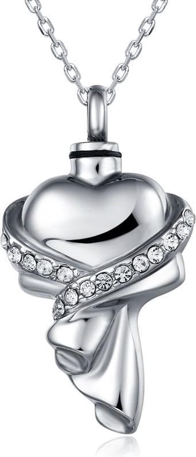 Quiges - RVS - Ashanger - Urn - Hart - Gewaad - Met - Verstelbare - Ketting - 46 - 52cm - Asketting - As sieraad - SLSA007