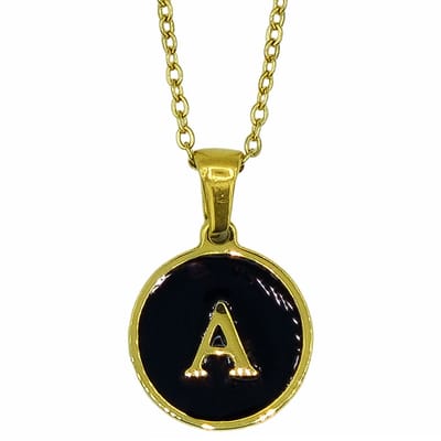 Initiaal Ketting - Letter A in zwart Emaille glas Coin hanger