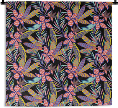 Wandkleed - Wanddoek - Hawaii - Regenboog - Bloemen - Bladeren - Psychedelisch - 180x180 cm - Wandtapijt
