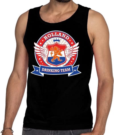 Zwart Holland drinking team tankop / mouwloos shirt rwb heren - Nederland/supporter kleding S