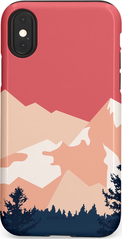 Casetastic hoesje geschikt voor Apple iPhone X / Apple iPhone XS - Dubbellaagse bescherming - Bergen bij stille toppen - Fashion Case - Koraal Donkergrijs Zand Perzik