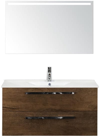 Seville Badmeubelset 100 cm - Tabacco - Keramische Wastafel Wit Enjoy met Sence Spiegel