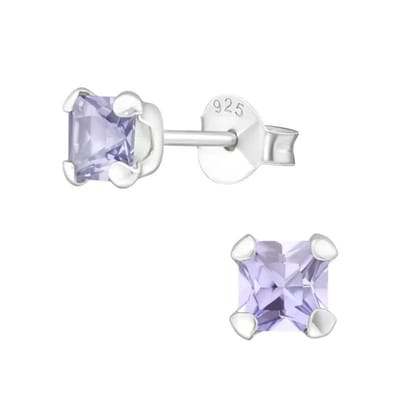 Aramat Jewels | Oorbellen | Schattige Vierkante Kinder Oorbellen Zilver | Lila | |4mm | Zilver | Kinderen, Volwassenen | Verkleurd niet