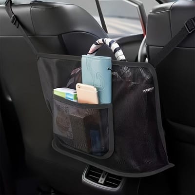 Organisateur de voiture extra large avec poches en filet adapté à tous les véhicules, sac de rangement durable avec plusieurs compartiments pour livres, téléphones, clés noir