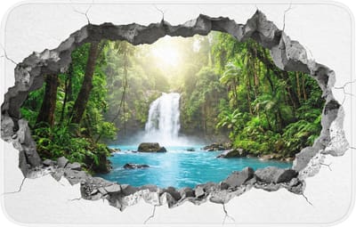 Badmat 80x50 cm - Antislip - Waterval - Doorkijkje - Natuur - Badmatten voor badkamer - Badkamermat - Douchemat - Badkamer mat