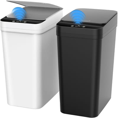 Set van 2 Kleine Prullenbakken 10L - Moderne Afvalbak voor Kantoor, Badkamer, Keuken en Slaapkamer (Zwart, Wit)