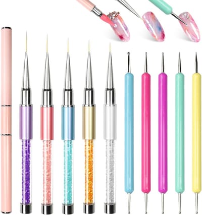 Set van 5 Nail Art Liner Penselen met Dots en Strass Picker voor Perfecte Manicure, Creatieve Nail Art en DIY Ontwerpen