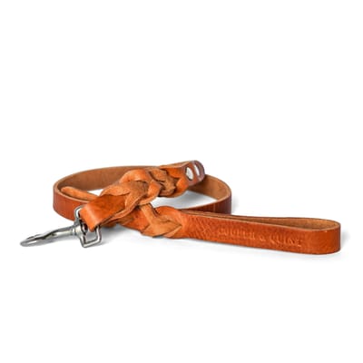 Cooper & Quint Twisted - Hondenriem gevlochten leer - Camel - 105cm - Zilver
