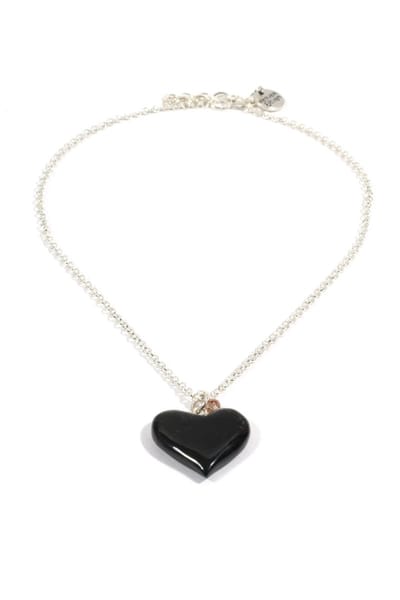 Heaven Eleven dames Ketting zilver plating met zwart hart van hertegewei