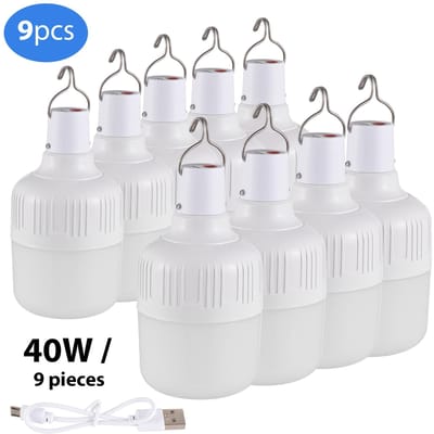 9 stuks noodverlichtingslampen 40W oplaadbare LED-lamp met haak 5 versnellingen instelbare energie 40W 9Pcs wit