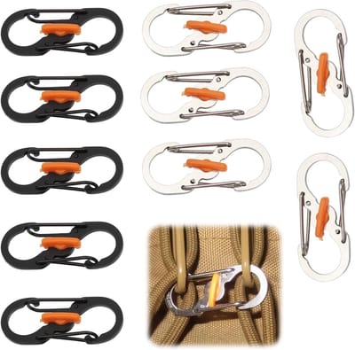 SnelShoppen - Pack van 10 Kleine S-vormige Carabiners, RVS Mini Haakjes met Dubbele Sluiting, Diefstal- en Vallend Bescherming, Ideaal voor Sleutels e