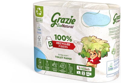Grazie Natural 3-laags Toiletpapier - Recycled Drankkarton - Vrij van Bleek - Zachtheid - Sterkte - Ecolabel