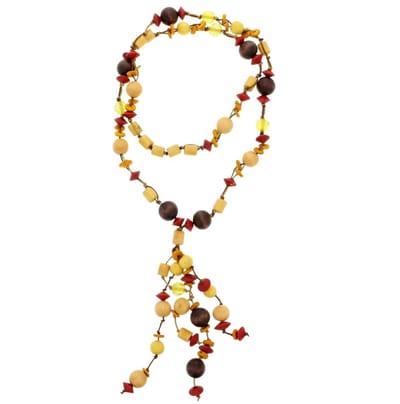 Behave - Bruine houten kralenketting met hanger - 90 cm met 14 cm hanger