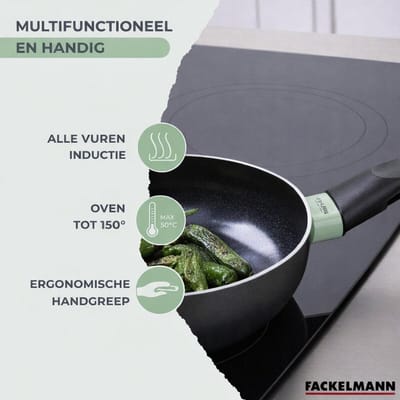 Set van 1 pan 16 cm, 3 keramische antiaanbakpannen 16, 18 en 20 cm en 6 Fackelmann Brandao keukengerei