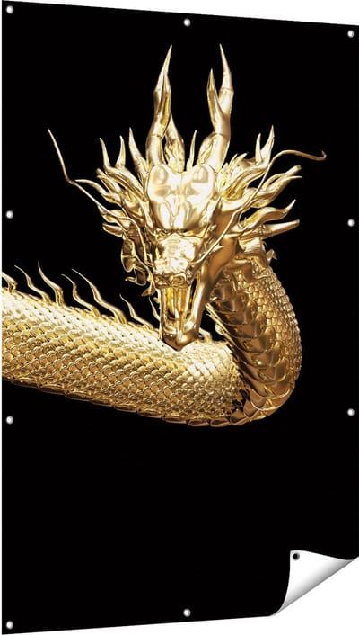 Gards Tuinposter Gouden Draak - 100x150 cm - Tuindoek - Tuindecoratie - Wanddecoratie buiten - Tuinschilderij