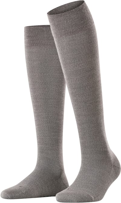FALKE Sensitive Berlin drukvrije comfort tailleband wol katoen kniekousen dames grijs - maat 35-38