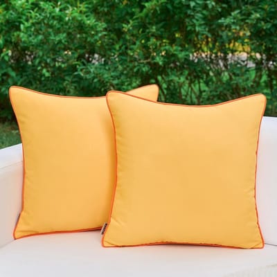 Set van 2 Gele Waterdichte Buiten Kussenhoezen met Oranje Rand voor Tuinmeubels, Sofa en Tent (45x45cm)