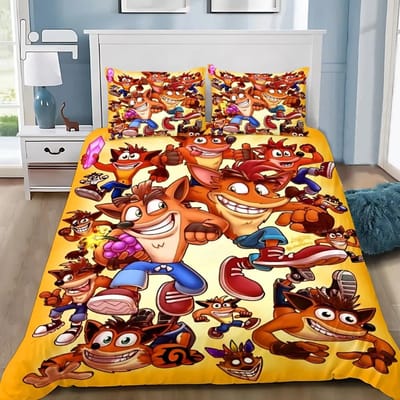 Cartoon Dekbedovertrek Kussensloop Beddengoedset Crashs Bandicoots Volwassen Jongen Meisje Slaapkamer Decoratie Kinderen Eenpersoons Tweepersoons Groot Formaat 70x130cm 2pcs
