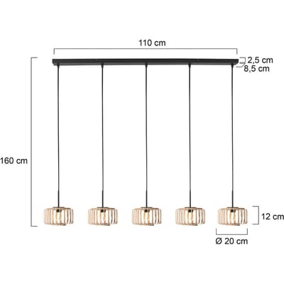 Hanglamp Breeza-Beache 4527ZW – trendy bamboe en metaal, hoogte instelbaar, zwart, Steinhauer
