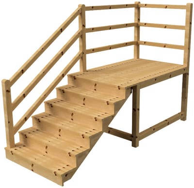 MILANO buitentrap 6 gesloten treden H105 cm - bordes L189 x B120 cm - trapleuning links - bordesleuning links en achteraan
