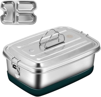 Roestvrijstalen Brooddoos 2000 ml - Lekvrije Lunchbox met Scheiding en Afsluitring, Vaatwasmachinebestendig voor Volwassenen en Kinderen 22 x 15.5 x 9 cm