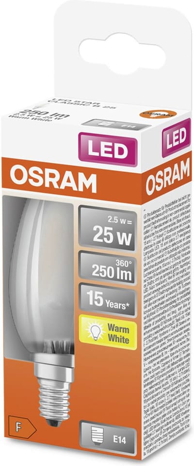 OSRAM 4058075436664 LED-lamp Energielabel F (A - G) E14 Kaars 2.5 W = 25 W Warmwit (Ø x l) 35 mm x 100 mm 1 stuk(s)