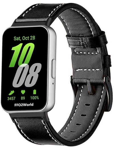 Stravo Leren Bandje - geschikt voor Samsung Galaxy Fit 3 - Leather Horlogebandje van Echt Leer - Zwart