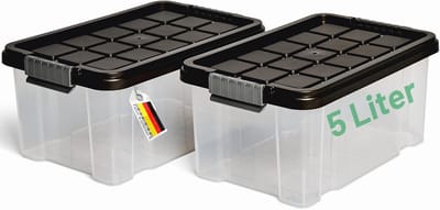 Novaliv opbergdoos met deksel 5L antraciet nestbaar stapelbaar kunststof doos met clipsluiting Eurobox kunststof BPA-vrij 30 x 19 x 14 cm