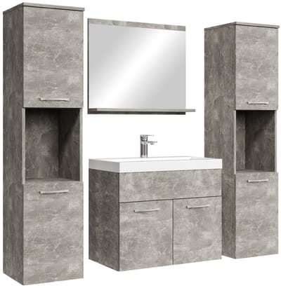 Badplaats Badkamermeubel Set Montreal XL 60 x 35 cm – Beton Grijs – Badmeubel met Spiegel en Zijkasten