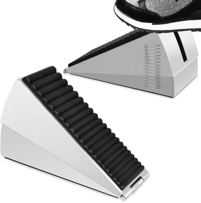 Zware deurstopper voor binnen en buiten - Grote deurwig 75 cm hoog - Antislip en verstelbaar - Van roestvrij staal met rubberen deurhouder
