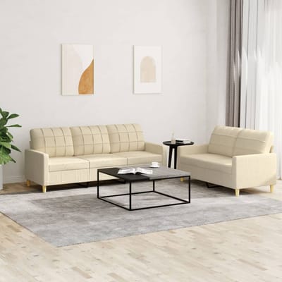 vidaXL - 2-delige - Loungeset - met - kussens - stof - crèmekleurig