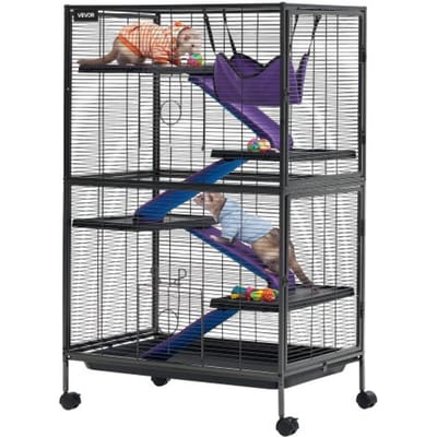 VEVOR Kleine Dierenkooi, Metalen Frettenkooi, Verblijf voor Kleine Dieren, 80x52x127 cm, voor Fretten, Chinchilla's, Vliegende Eekhoorns, Cavia's & Konijnen, 5 Verdiepingen, Draadafstand 13,97 mm, Vergrendelbare Zwenkwielen