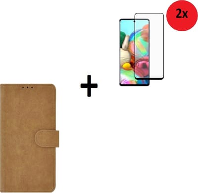 Samsung Galaxy A72 Hoesje - Samsung Galaxy A72 Full Screenprotector - Samsung A72 Hoes Wallet Bookcase Bruin + 2x Full Screenprotector