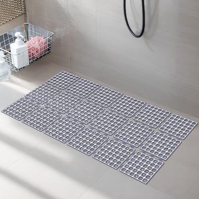 Vierkante Antislip Douchematt met Zuignappen en Afvoergaten, Geschikt voor Binnen en Buiten, 40 x 80 cm, Donkergrijs, Veiligheid, Comfort, Kinderen