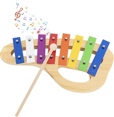 Kinderxylofoon Houten - Muziek Speelgoed - Muzikale Ontwikkeling - 8 Kleurrijke Tonen - 32 x 17 cm - Regenboog