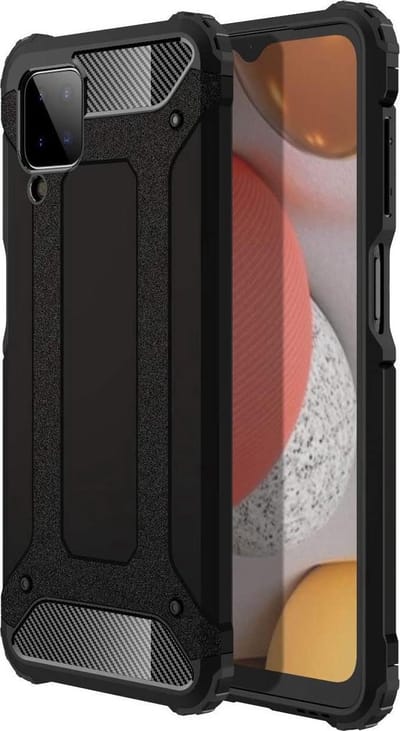 Schokbestendig Heavy Duty Hoesje Geschikt voor: Samsung Galaxy A12 Shock Proof Hybride - Back Cover - Dual Layer Armor Case - Extra Stevig - Zwart