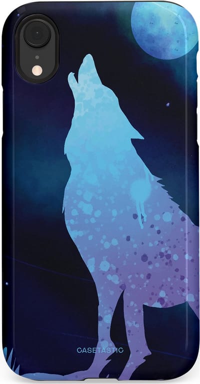 Casetastic Hoesje Geschikt voor Apple iPhone Xr - Stijlvolle Beschermende Duo-layer Case - Blauwe Wolvennacht