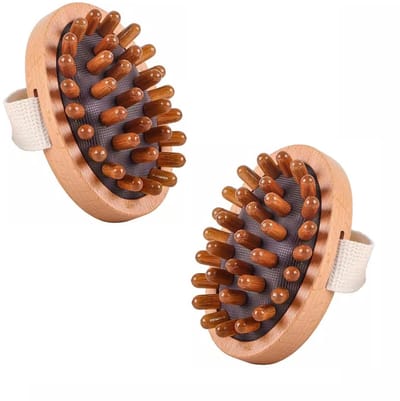 longziming - Cellulitis Massage Borstel - Lichaams Massage Roller - Huidborstel - Handgemaakt van FSC-hardhout - Met natuurlijk rubber handvat - 32 stimulatiebobbels per kop - Voor lymfedrainage en meridiaantherapie