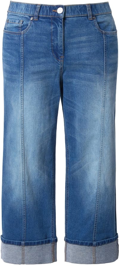 Ulla Popken - Dames - Jeans Mary zoomomslag wijde rechte pijpen - Blauw denim - Maat 52