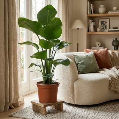 Green boutiQ - Kamerplant - Paradijsvogelplant - Strelitzia Nicolai - Groen - Weinig onderhoud - 1 Plant - Pot 19cm - Hoogte 80 - 90cm