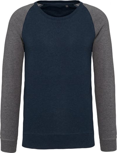 Kariban Tweekleurige herensweater BIO French Terry ronde hals raglanmouwen K491 - French Navy Heather / Grey Heather - 3XL