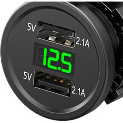 Motorfiets Dubbele USB-oplader 12V Digitale Voltmeter Snel Opladen Onderdelen voor Telefoon Tablet GPS Groen