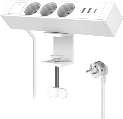 Bureau Stopcontact - Stekkerstrip Klem - Thuiswerken Organiseren - Met USB C - 1.8m Kabel - Wit