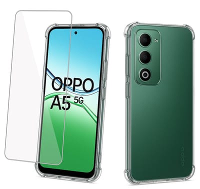 ChiGuard Hoesje & Screenprotector geschikt voor OPPO A5 5G Hoesje Screenprotector - Gehard Glas Cover + Shock Proof Case - Transparant
