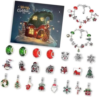 Adventskalender - Kerst Adventskalender 2025 - DIY Speelgoed voor Meisjes - Party Favors DIY Kit met 22 Bedeltjeskralen - 24 Dagen Kerstmis Countdown Geschenkdoos - Adventskalender - Kerstcadeau voor Jongens en Meisjes