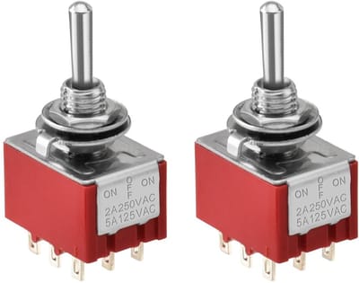 Dailygoody - Miniatuur Rocker Switch - 3PDT ON-OFF-ON - Set van 2 - Rood - 250V - Duurzaam en Betrouwbaar - Geschikt voor Panel Mount