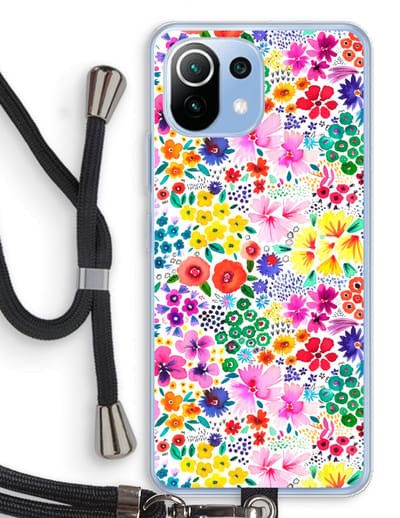 Case Company® - Hoesje met koord geschikt voor Xiaomi Mi 11 Lite hoesje met Koord - Little Flowers - Telefoonhoesje met Zwart Koord - Bescherming aan alle Kanten en Over de Schermrand