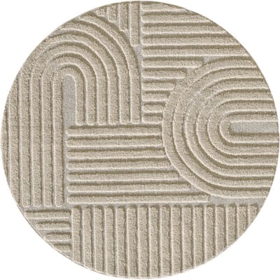 Japandi ART - Rond Vloerkleed Boho - Scandinavisch - Laagpolig Effen - Beige- 200 CM Ø