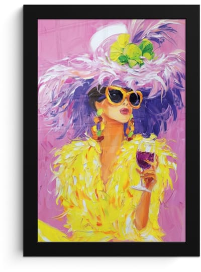 Poster in lijst - Fotolijst 20x30 cm - Posters - Zonnebril - Vrouw - Jas - Veren - Posterlijst zwart - Decoratie - Wanddecoratie woonkamer - Muurdecoratie slaapkamer